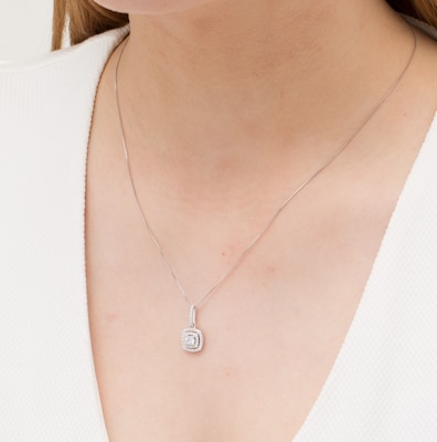 0.45 CT. T.W. Certified Lab-Grown Diamond Double Cushion Frame Pendant in 14K White Gold (F/SI2)
