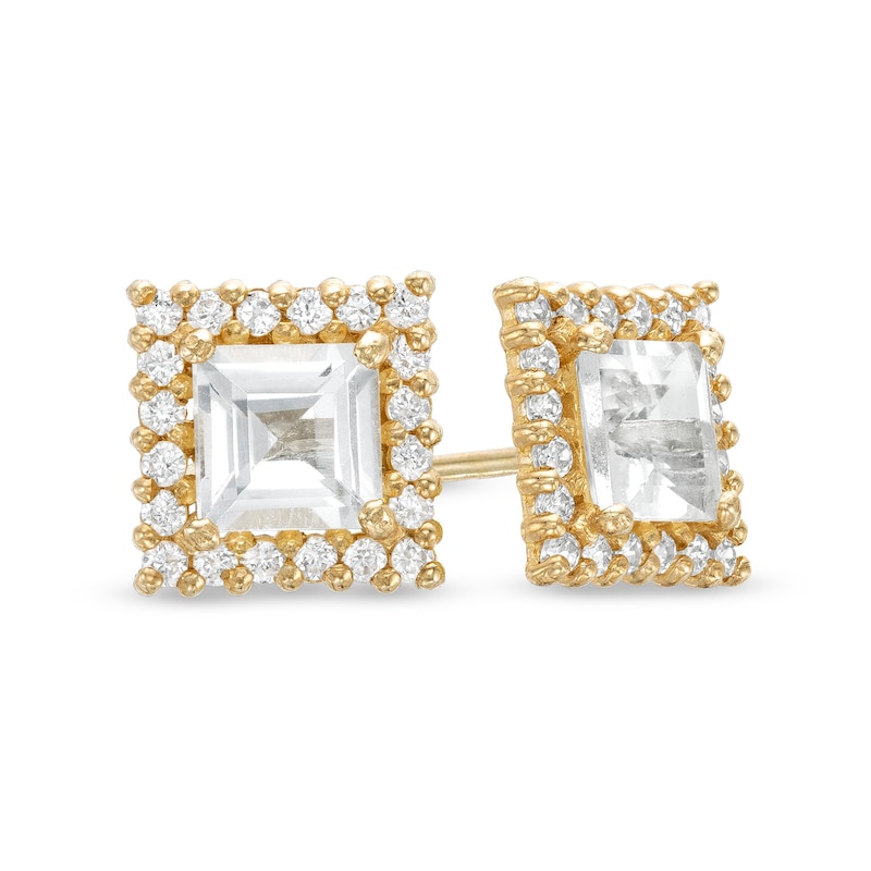 4.0mm Princess-Cut Cubic Zirconia Frame Stud Earrings in 14K Gold|Peoples Jewellers