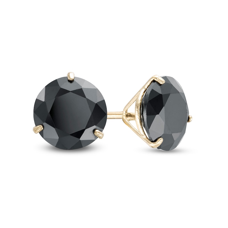 7.0mm Black Cubic Zirconia Solitaire Stud Earrings in 14K Gold|Peoples Jewellers