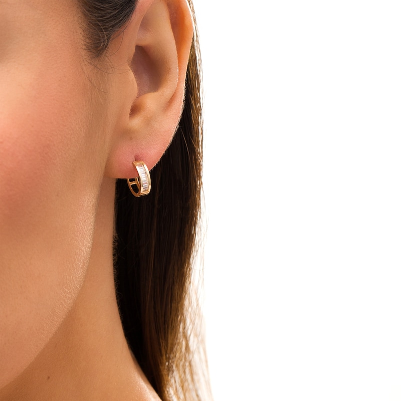 Main Image 2 of Baguette Cubic Zirconia Huggie Hoop Earrings in 14K Gold