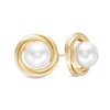 6.0mm Freshwater Cultured Pearl Love Knot Stud Earrings in 14K Gold