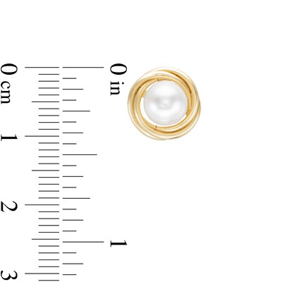 6.0mm Freshwater Cultured Pearl Love Knot Stud Earrings in 14K Gold