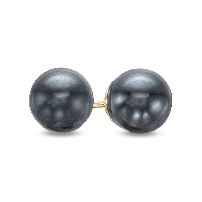 6.0mm Black Hematite Ball Stud Earrings in 14K Gold
