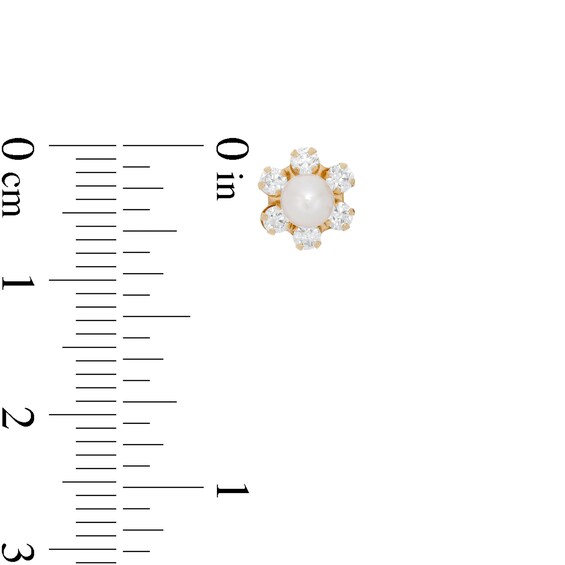 Child's 3.75-4.0mm Freshwater Cultured Pearl and Cubic Zirconia Flower Frame Stud Earrings in 14K Gold