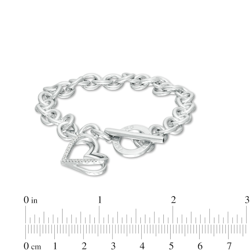 Main Image 4 of The Kindred Heart from Vera Wang Love Collection 0.085 CT. T.W. Diamond Toggle Bracelet in Sterling Silver