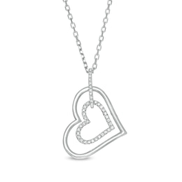 Vera Wang Love Collection 0.115 CT. T.W. Diamond Tilted Double Heart Outline Pendant in Sterling Silver - 19&quot;