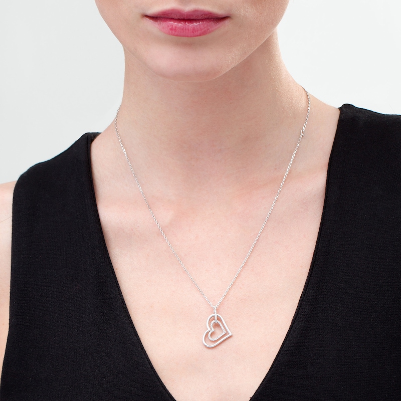 Main Image 2 of Vera Wang Love Collection 0.115 CT. T.W. Diamond Tilted Double Heart Outline Pendant in Sterling Silver - 19"