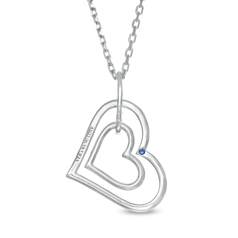 Main Image 3 of Vera Wang Love Collection 0.115 CT. T.W. Diamond Tilted Double Heart Outline Pendant in Sterling Silver - 19"