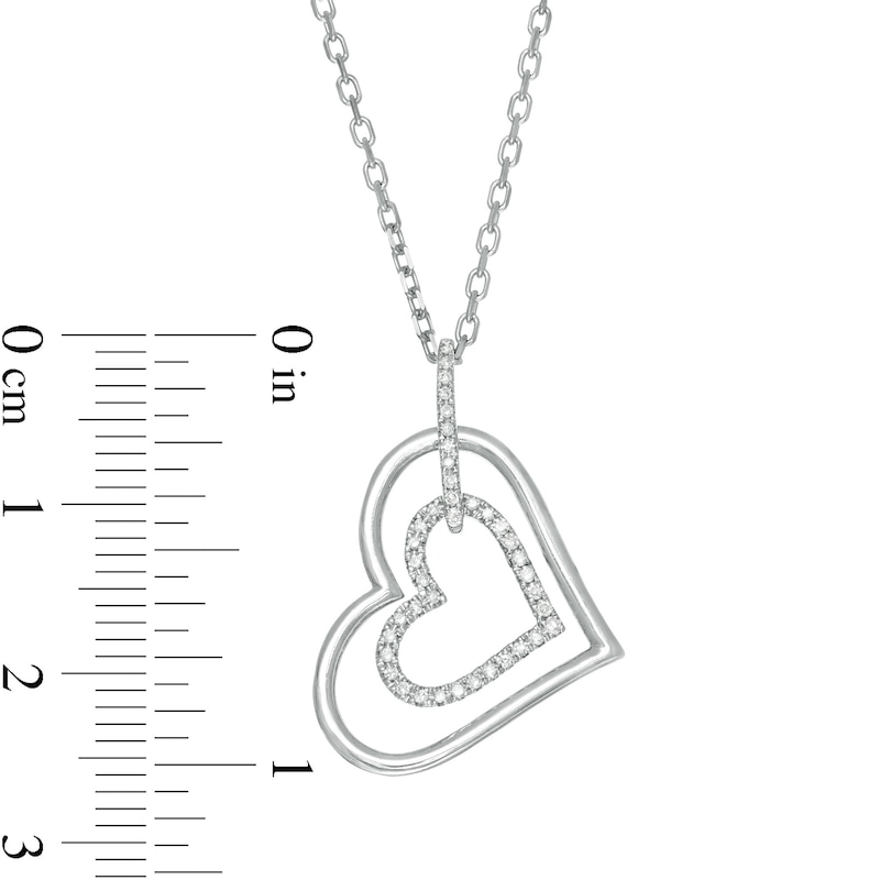 Vera Wang Love Collection 0.115 CT. T.W. Diamond Tilted Double Heart Outline Pendant in Sterling Silver - 19"