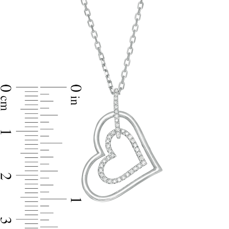 Main Image 4 of Vera Wang Love Collection 0.115 CT. T.W. Diamond Tilted Double Heart Outline Pendant in Sterling Silver - 19"