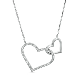 Vera Wang Love Collection 0.15 CT. T.W. Diamond Interlocking Double Heart Necklace in Sterling Silver - 19&quot;