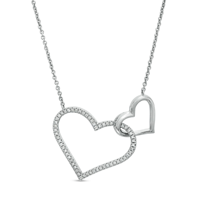 Vera Wang Love Collection 0.15 CT. T.W. Diamond Interlocking Double Heart Necklace in Sterling Silver - 19"|Peoples Jewellers