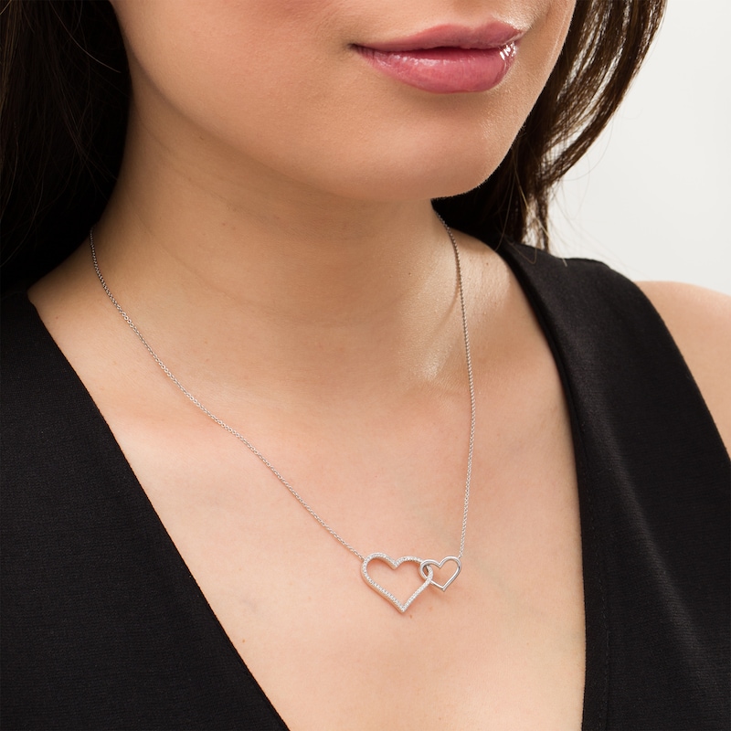 Main Image 2 of Vera Wang Love Collection 0.15 CT. T.W. Diamond Interlocking Double Heart Necklace in Sterling Silver - 19"