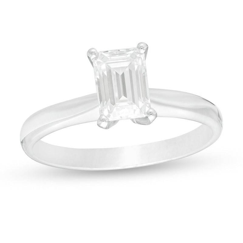 1.00 CT. Certified Emerald-Cut Lab-Created Diamond Solitaire Engagement Ring in 14K White Gold (F/SI2)