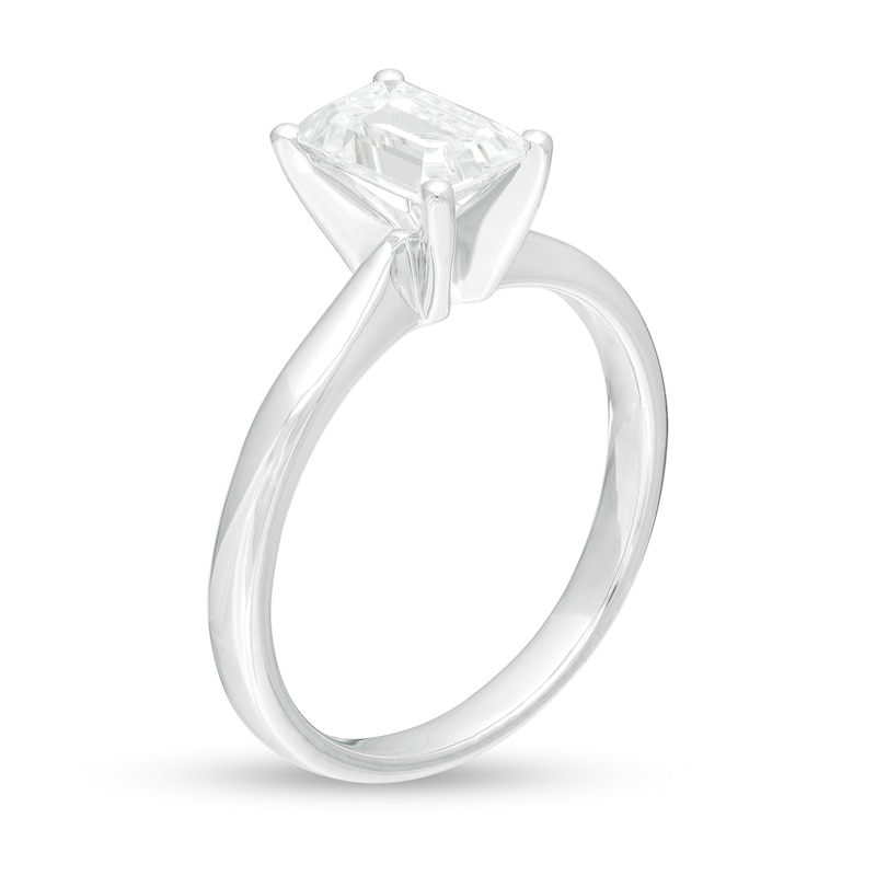 Main Image 3 of 1.00 CT. Certified Emerald-Cut Lab-Grown Diamond Solitaire Engagement Ring in 14K White Gold (F/SI2)