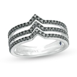 Vera Wang Love Collection 0.45 CT. T.W. Black Diamond Multi-Row Chevron Ring in Sterling Silver