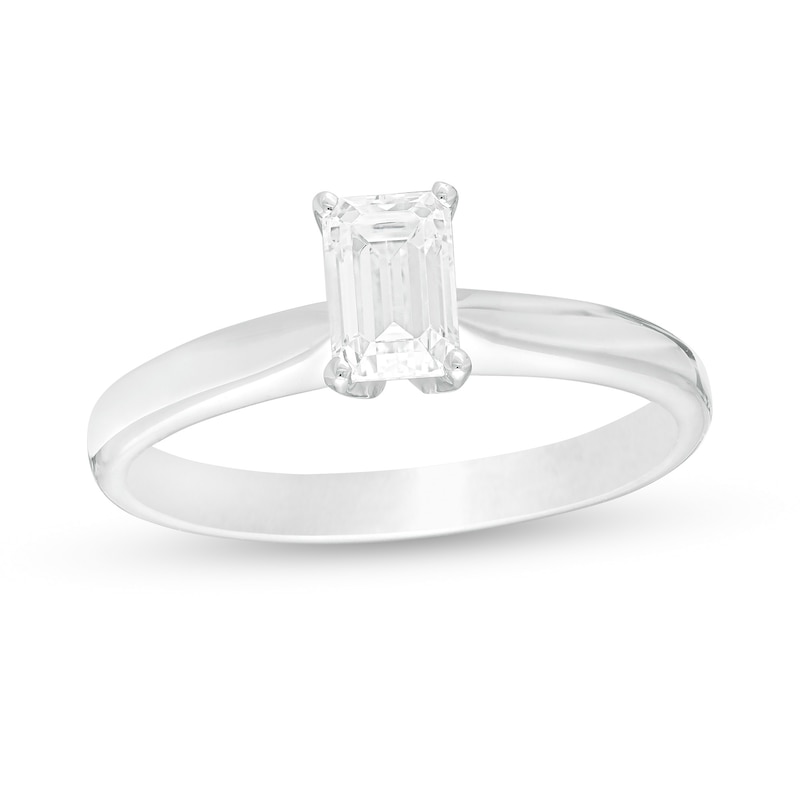 Main Image 1 of 0.50 CT. Certified Emerald-Cut Lab-Grown Diamond Solitaire Engagement Ring in 14K White Gold (F/SI2)