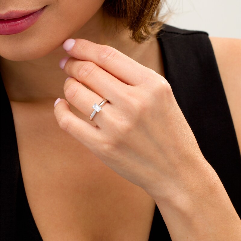 Main Image 2 of 0.50 CT. Certified Emerald-Cut Lab-Grown Diamond Solitaire Engagement Ring in 14K White Gold (F/SI2)