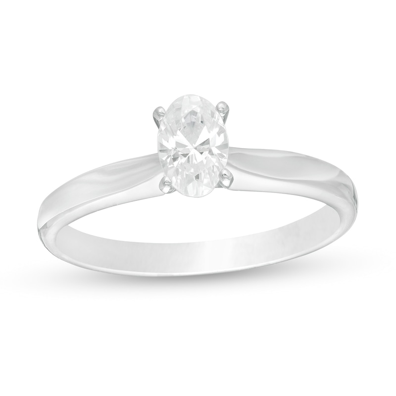 Main Image 1 of 0.50 CT. Certified Oval Lab-Grown Diamond Solitaire Engagement Ring in 14K White Gold (F/SI2)