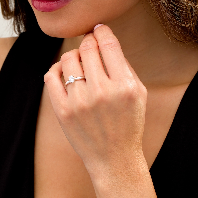 Main Image 2 of 0.50 CT. Certified Oval Lab-Grown Diamond Solitaire Engagement Ring in 14K White Gold (F/SI2)