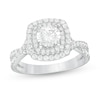 1.50 CT. T.W. Certified Lab-Created Diamond Cushion Frame Twist Shank Engagement Ring in 14K White Gold (F/SI2)