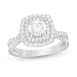 1.50 CT. T.W. Certified Lab-Created Diamond Cushion Frame Twist Shank Engagement Ring in 14K White Gold (F/SI2)