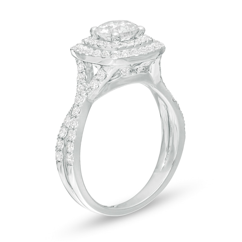 1.50 CT. T.W. Certified Lab-Created Diamond Cushion Frame Twist Shank Engagement Ring in 14K White Gold (F/SI2)
