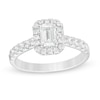 Thumbnail Image 1 of 1.00 CT. T.W. Emerald-Cut Certified Lab-Grown Diamond Frame Engagement Ring in 14K White Gold (F/SI2)