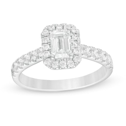 1.00 CT. T.W. Emerald-Cut Certified Lab-Grown Diamond Frame Engagement Ring in 14K White Gold (F/SI2)