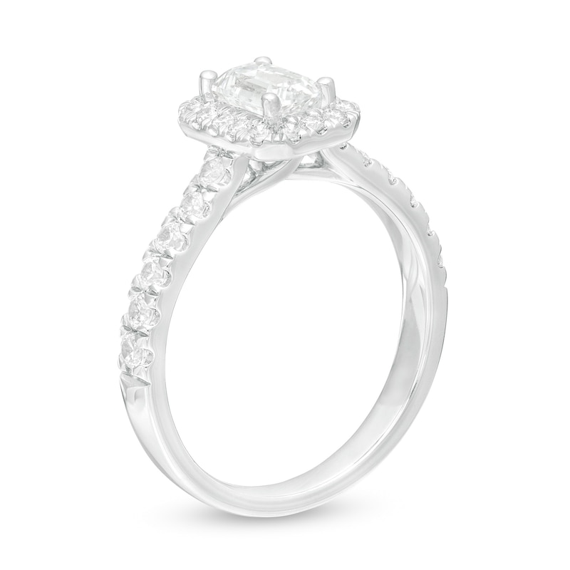 Main Image 3 of 1.00 CT. T.W. Emerald-Cut Certified Lab-Grown Diamond Frame Engagement Ring in 14K White Gold (F/SI2)