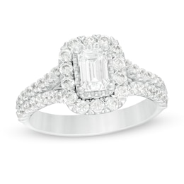 1.75 CT. T.W. Emerald-Cut Certified Lab-Grown Diamond Frame Split Shank Engagement Ring in 14K White Gold (F/SI2)