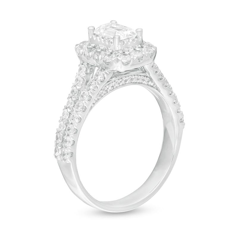 Main Image 3 of 1.75 CT. T.W. Emerald-Cut Certified Lab-Grown Diamond Frame Split Shank Engagement Ring in 14K White Gold (F/SI2)