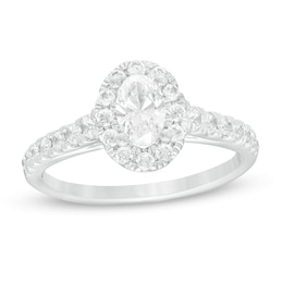 1.00 CT. T.W. Certified Oval Lab-Created Diamond Frame Engagement Ring in 14K White Gold (F/SI2)