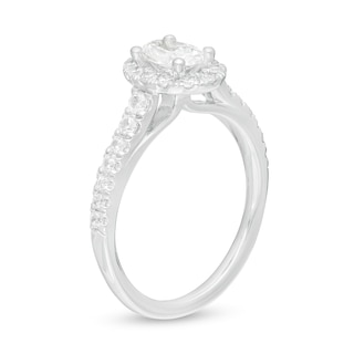 1.00 CT. T.W. Oval Certified Lab-Created Diamond Frame Engagement Ring in 14K White Gold (F/SI2)