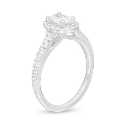 1.00 CT. T.W. Oval Certified Lab-Created Diamond Frame Engagement Ring in 14K White Gold (F/SI2)