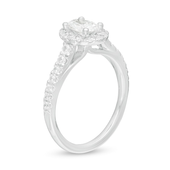 1.00 CT. T.W. Oval Certified Lab-Created Diamond Frame Engagement Ring in 14K White Gold (F/SI2)