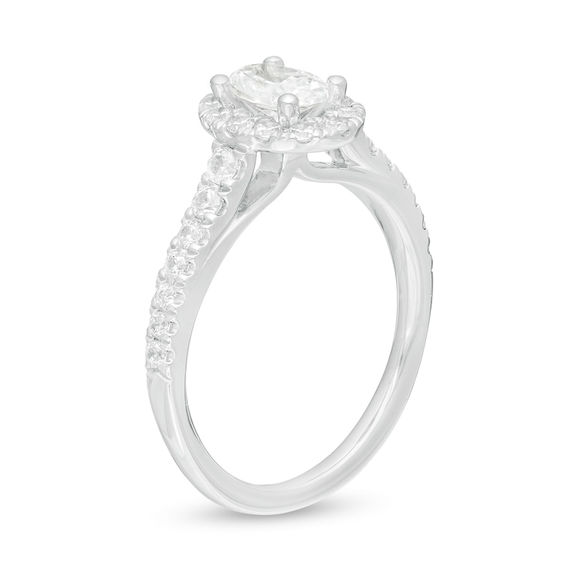 Main Image 3 of 1.00 CT. T.W. Oval Certified Lab-Grown Diamond Frame Engagement Ring in 14K White Gold (F/SI2)