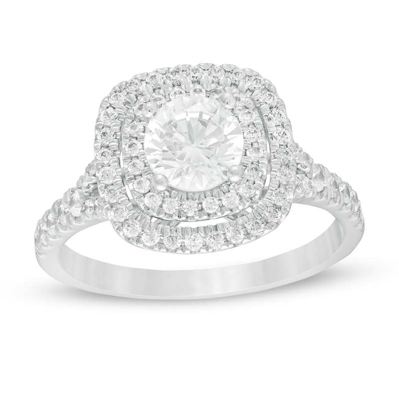 1.50 CT. T.W. Certified Lab-Created Diamond Double Frame Split Shank Engagement Ring in 14K White Gold (F/SI2)