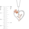 Thumbnail Image 1 of Enchanted Disney Belle 0.085 CT. T.W. Diamond Rose and Heart Pendant in Sterling Silver and 10K Rose Gold - 19"