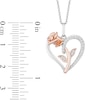Thumbnail Image 2 of Enchanted Disney Belle 0.085 CT. T.W. Diamond Rose and Heart Pendant in Sterling Silver and 10K Rose Gold - 19"