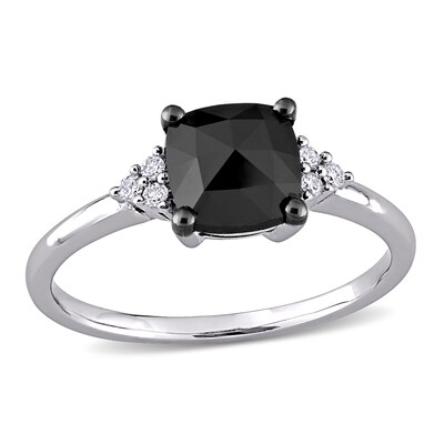 1.31 CT. T.W. Enhanced Black and White Cushion-Shaped Diamond Tri-Sides Engagement Ring in 14K White Gold