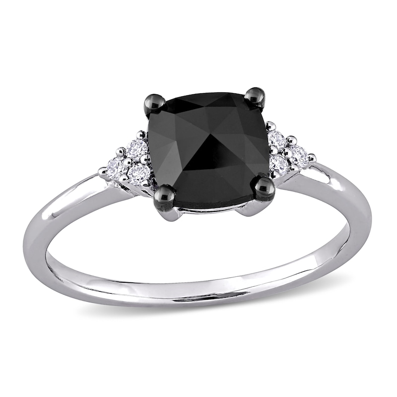 1.31 CT. T.W. Enhanced Black and White Cushion-Cut Diamond Tri-Sides Engagement Ring in 14K White Gold|Peoples Jewellers