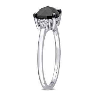 1.31 CT. T.W. Enhanced Black and White Cushion-Shaped Diamond Tri-Sides Engagement Ring in 14K White Gold