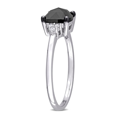 1.31 CT. T.W. Enhanced Black and White Cushion-Shaped Diamond Tri-Sides Engagement Ring in 14K White Gold