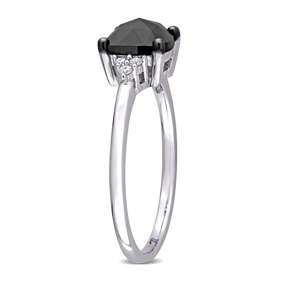 1.31 CT. T.W. Enhanced Black and White Cushion-Shaped Diamond Tri-Sides Engagement Ring in 14K White Gold