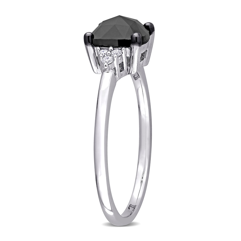 1.31 CT. T.W. Enhanced Black and White Cushion-Cut Diamond Tri-Sides Engagement Ring in 14K White Gold