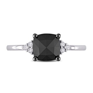 1.31 CT. T.W. Enhanced Black and White Cushion-Shaped Diamond Tri-Sides Engagement Ring in 14K White Gold