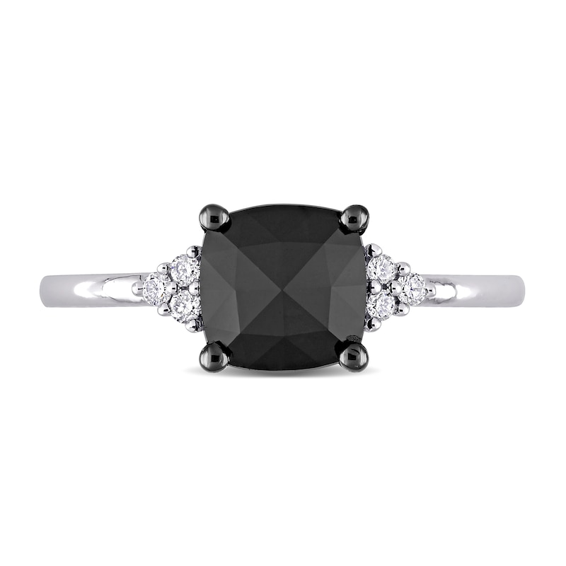 Main Image 4 of 1.31 CT. T.W. Enhanced Black and White Cushion-Shaped Diamond Tri-Sides Engagement Ring in 14K White Gold