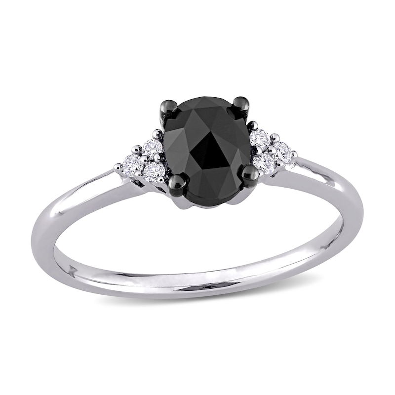 1.01 CT. T.W. Enhanced Black and White Oval Diamond Tri-Sides Engagement Ring in 14K White Gold|Peoples Jewellers