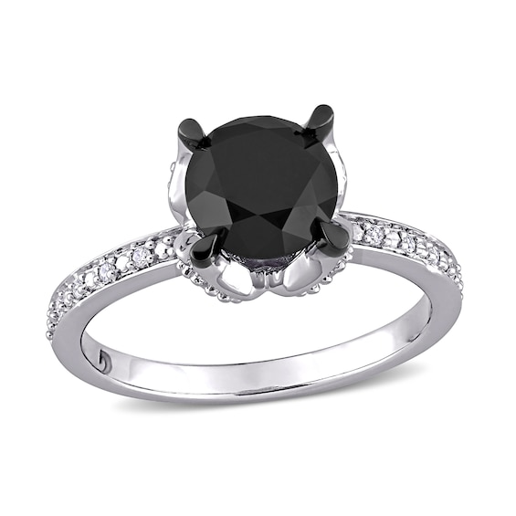 2.06 CT. T.W. Enhanced Black and White Diamond Engagement Ring in 14K White Gold